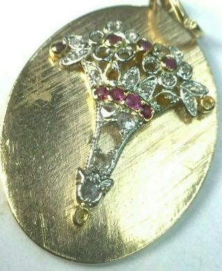 Charming Platinum/14k Yellow Gold Natural Ruby Diamonds Bouquet Charm.  4.  8gm.
