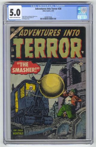 Adventures Into Terror 28 Cgc 5.  0 Vintage Marvel Atlas Comic Prehero Horror 10c