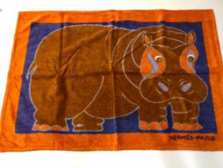 Hermes Beach Bath Towel Floor Mat Hippo Animal Orange Cotton Ornament Auth Rare