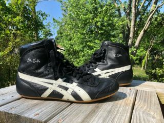 Vintage Dan Gable Classic Wrestling Shoes Size 10 Black Leather Asics