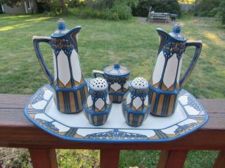 Rare Mettlach Villeroy & Boch 9 Piece Condiment Set Jugendstil Art Nouveau