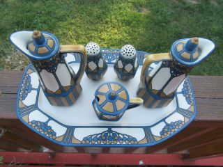 RARE METTLACH Villeroy & Boch 9 Piece CONDIMENT SET Jugendstil ART NOUVEAU 9