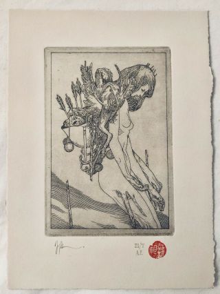 Joao Ruas Valkyrie Etching Print Numbered & Signed Ap 3/3 Gray Rare 6.  5”x8.  5”