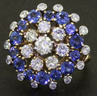 Vintage 18k 2 - Tone Gold 5.  75ct Vs Diamond & Sapphire Cluster Cocktail Ring Sz 9