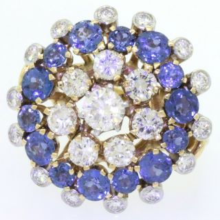 Vintage 18K 2 - tone gold 5.  75CT VS diamond & sapphire cluster cocktail ring sz 9 2