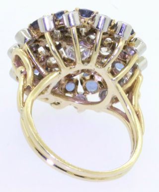 Vintage 18K 2 - tone gold 5.  75CT VS diamond & sapphire cluster cocktail ring sz 9 3