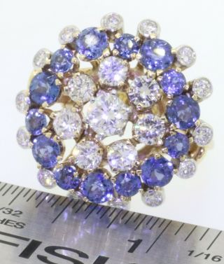 Vintage 18K 2 - tone gold 5.  75CT VS diamond & sapphire cluster cocktail ring sz 9 8