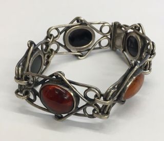 Vintage Solid Silver Bracelet Amber 35.  2grams