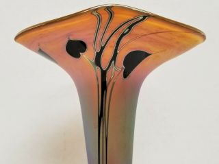 Vintage Zweifel 1987 Studio Art Glass Vase Gold Iridescent Design Hearts & Vine