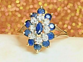 Estate Vintage 10k Gold Natural Natural Blue Sapphire & Diamond Ring