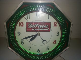 Vintage Dr Pepper Octagon Neon Spinner clock great Elderly estate find 11