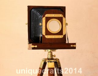 Vintage Designer Wooden Camera With Tripod Retro Look Nautical Home Decorative.