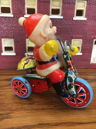 Vintage Santa On A Bike Tin Mechanical Wind Up Rare Work  3