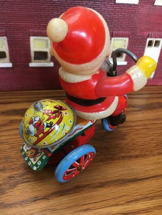 Vintage Santa On A Bike Tin Mechanical Wind Up Rare Work  4