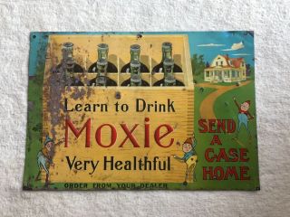 1906 - 10 Moxie Embossed Sign Soda Pop Tin Advertising 20” Early “rare” Gas Oil
