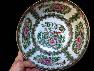 Antique Chinese Qianlong 1736 - 95 Large Rose Famille/bird Bowl 10d X 4 - 7/8 " H