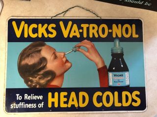 Vintage 1930s Vicks Metal Advertising Sign Vaporub Va - Tro - Nol