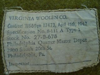 WWII Virginia Woolen Mills Military Blanket 5