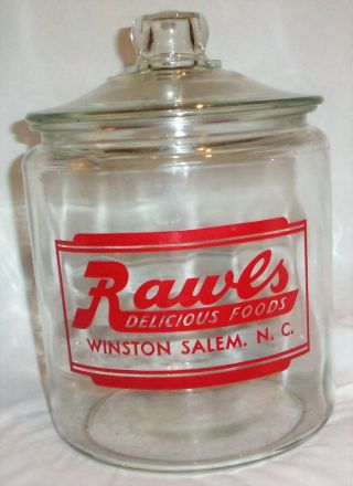 Vintage Rawls Delicious Foods Winston Salem Nc Clear Glass Advertising Store Jar