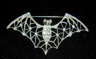 3.  25 " Antique Vintage Art Nouveau Art Deco Silver Diamond Paste Bat Pin Brooch