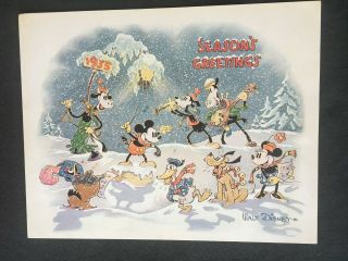 Disney Corporate Christmas (xmas) Card 1934 Vintage Disneyana Mickey Mouse