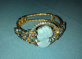 Juliana D&e Light Blue Molded Cameo Rhinestone Cuff Clamper Bracelet