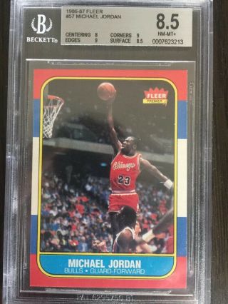 1986 Fleer 57 Michael Jordan Rookie Beckett Bgs Card Grd 8.  5 Authentic Vintage