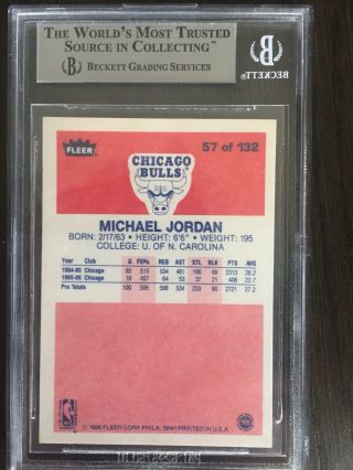 1986 Fleer 57 Michael Jordan rookie Beckett bgs Card grd 8.  5 authentic Vintage 2