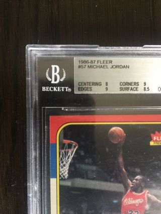 1986 Fleer 57 Michael Jordan rookie Beckett bgs Card grd 8.  5 authentic Vintage 3