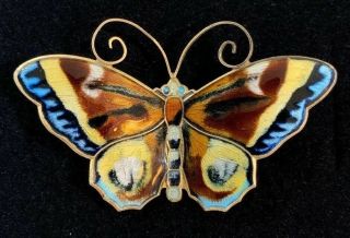 David Andersen Guilloche Enameled Sterling Butterfly Pin / Brooch Norway Large