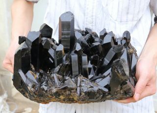 26.  97lb Natural Rare Black QUARTZ Crystal Cluster Mineral Specimen 3