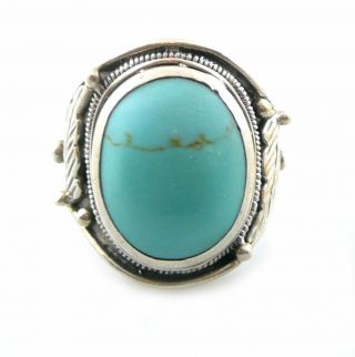 Big Heavy Vintage 1970s Handmade Native Tribal Sterling & Turquoise Ring Sz 11