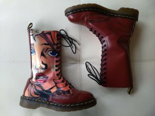 DOC DR.  MARTENS MANGA ANIME GIRL ' S FACE BOOTS RARE VINTAGE MADE IN ENGLAND 7UK 2