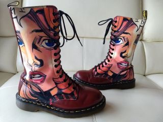 DOC DR.  MARTENS MANGA ANIME GIRL ' S FACE BOOTS RARE VINTAGE MADE IN ENGLAND 7UK 4