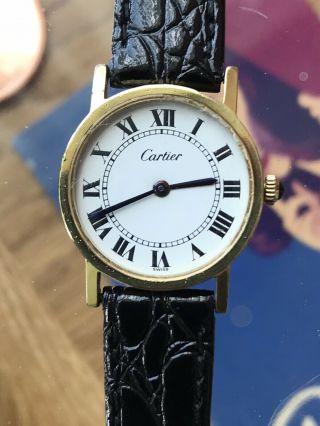 Vintage Ladies Gold Plated Cartier Round Mechanical Wristwatch.