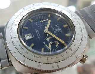 VINTAGE HEUER CALCULATOR CHRONOGRAPH BLUE AUTOMATIC MENS WATCH NR 5