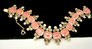 Vintage Juliana 7 - 1/2 " X1 - 1/4 " Goldtone Pink Ab Rhinestone Statement Bracelet A49