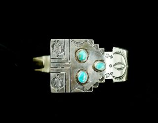 Vintage Old Pawn Pueblo Sterling Silver Turquoise Kachina Cuff Bracelet 7.  5 "