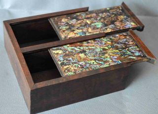Handwork Collectable Old Boxwood Inlay Shell Ancient King Auspicious Jewelry Box