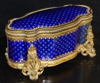 Rare Tahan Antique 19th Century French Blue Kiln Fired Enamel Table Box / Casket