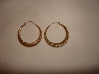 Vintage 14k Yellow Gold Hoop Swirl Earrings 1 3/7 " Diameter 2.  8 Grams