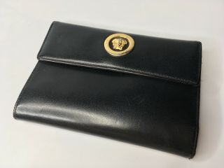 GIANNI VERSACE VINTAGE ' 90s GOLD MEDUSA LEATHER WALLET TRIFOLD MULTI PURSE ITALY 2