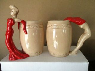 Vintage Dorothy Kindell Risque Nude Lady Mugs Set of 6,  Ashtray Signed 1950s 2