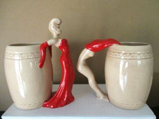 Vintage Dorothy Kindell Risque Nude Lady Mugs Set of 6,  Ashtray Signed 1950s 3