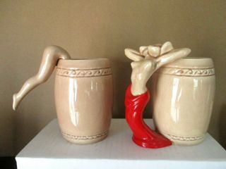 Vintage Dorothy Kindell Risque Nude Lady Mugs Set of 6,  Ashtray Signed 1950s 6