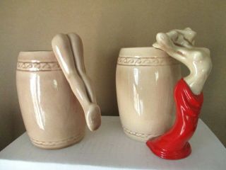 Vintage Dorothy Kindell Risque Nude Lady Mugs Set of 6,  Ashtray Signed 1950s 7