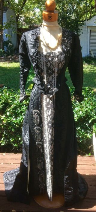 Antique Victorian Era Black Taffeta 2 Pc.  Dress Marked Whiting Robbs Buffalo