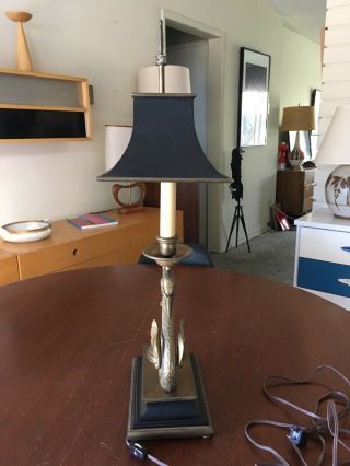 Vtg Chapman Brass Swan Light Lamp Adjustable Tole Shade Desk bouillotte Candle 7