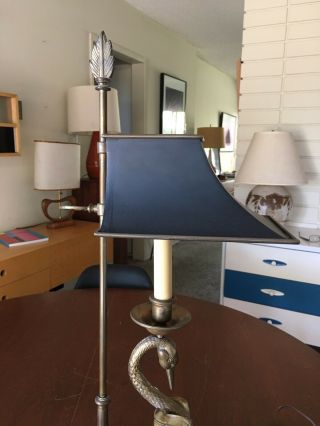Vtg Chapman Brass Swan Light Lamp Adjustable Tole Shade Desk bouillotte Candle 8