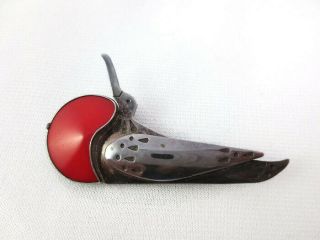 Joaquin Tinta Ecuador Sterling Silver Bird Brooch Pin Modernist Red Stone